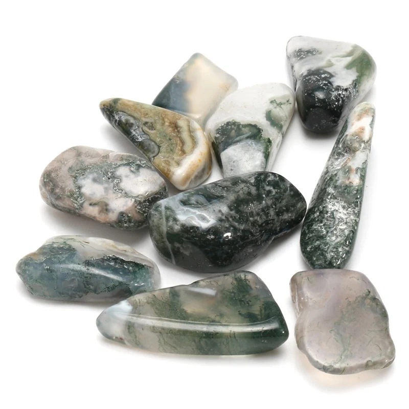 

KiWarm Useful 10Pcs Green Tree Agate Tumbled Crystals Gemstone Healing Stone Rocks for Terrarium Home Decor Material 15-25mm