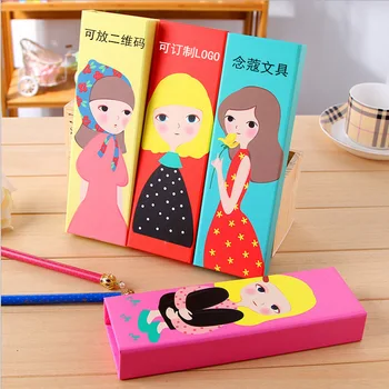 

Cute Dream Girl creative Paper Pencil Box Pen Case Cartoon School Stationery Makeup Brush Bag school supplies