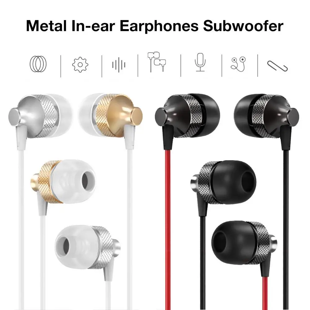 

Metal In-ear Earphones Subwoofer with Microphone Wire Control Universal Headset for Mobile Phone Computer