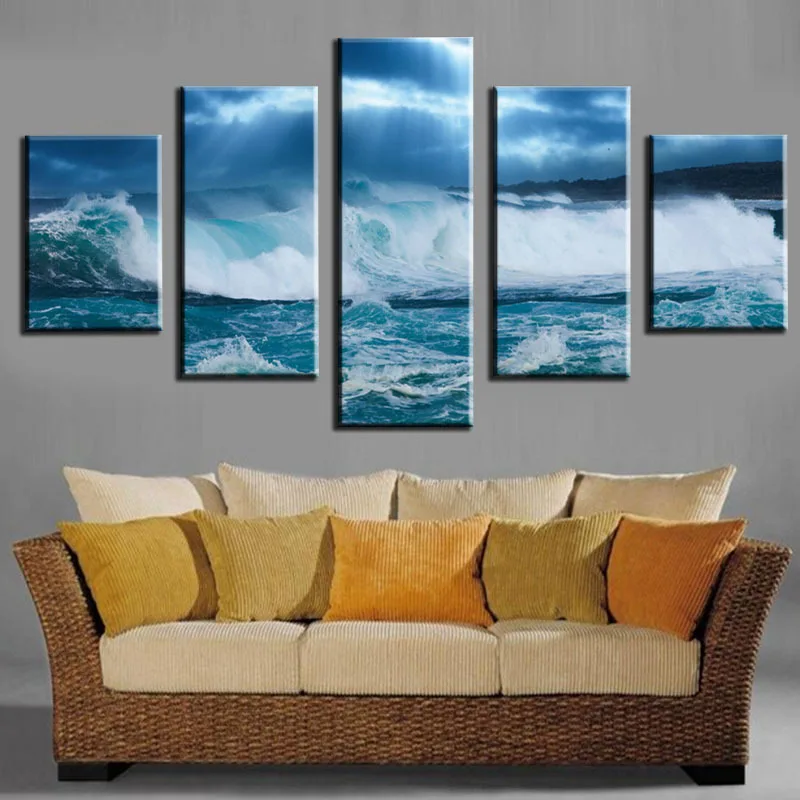 5 Pieces Mosaic beach sea modern home decoration painting on the canvas print news photo wall art