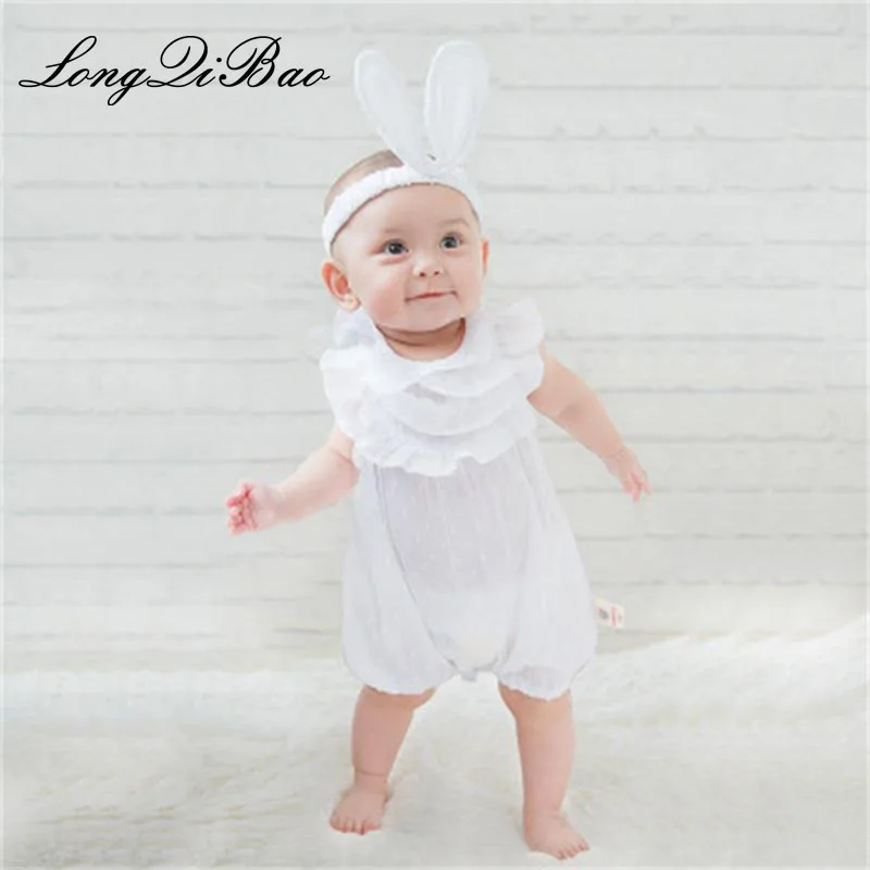 

2018 Summer Baby Girl Rompers Lace cotton Jumpsuit Floral Baby Clothing Princess Toddler Romper Newborn Baby Clothes Headband