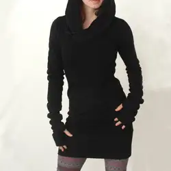 Черная пятница предложения Новинка 2017 года Для женщин с длинным рукавом Дамы Bodycon толстовки пуловер с капюшоном Туника с длинным худи;