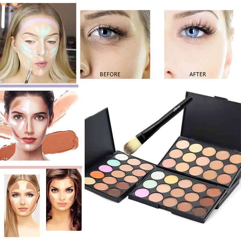 

15 Colors Face Concealer Palette And Brush Set Camouflage Cream Contour Palette Professional Concealing Foundation