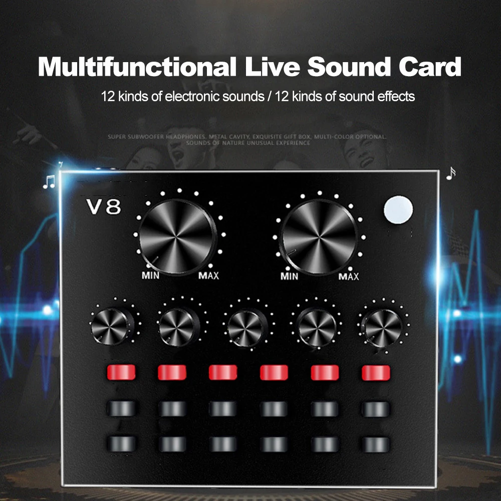 Многофункциональная звуковая карта V8 с регулировкой громкости, звуковая карта микшера для компьютера, живой звук с микрофоном