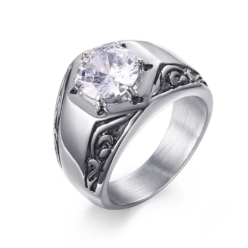 AAA CZ каменное кольцо для женщин и мужчин серебряное кольцо из нержавеющей стали мужское Панк Рокки хип-хоп Флер-де-Лис узор ювелирные изделия