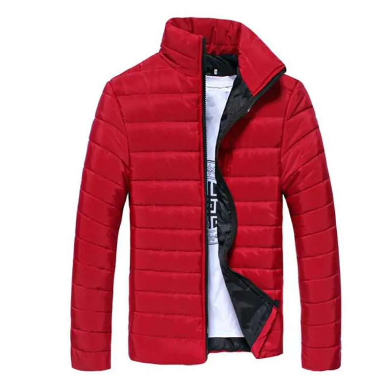 HuLooXuJi зимняя куртка мужская осень зима мужская стойка воротник сплошной цвет теплая хлопковая стеганая Одежда Куртки размер: XS-XL - Цвет: Бургундия