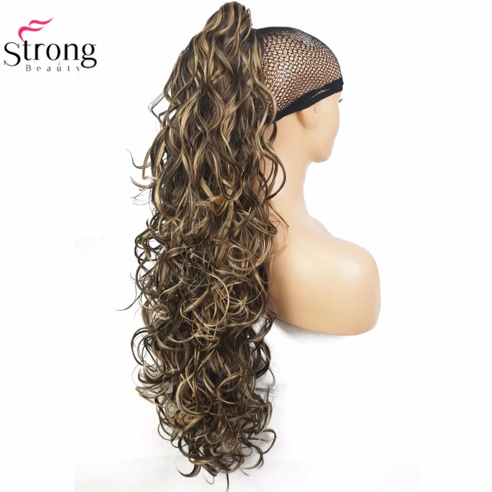 Buen valor StrongBeauty-extensiones de cabello postizo de cola de caballo, pinza de pelo rizado largo de 32 pulgadas, fibra sintética resistente al calor Njop3Eyx