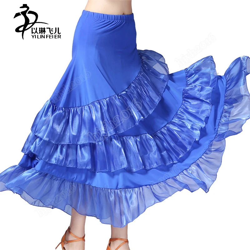 

Ballroom Flamenco Dance Waltz Costume Long Skirt Big Swing Stretchy Waistband
