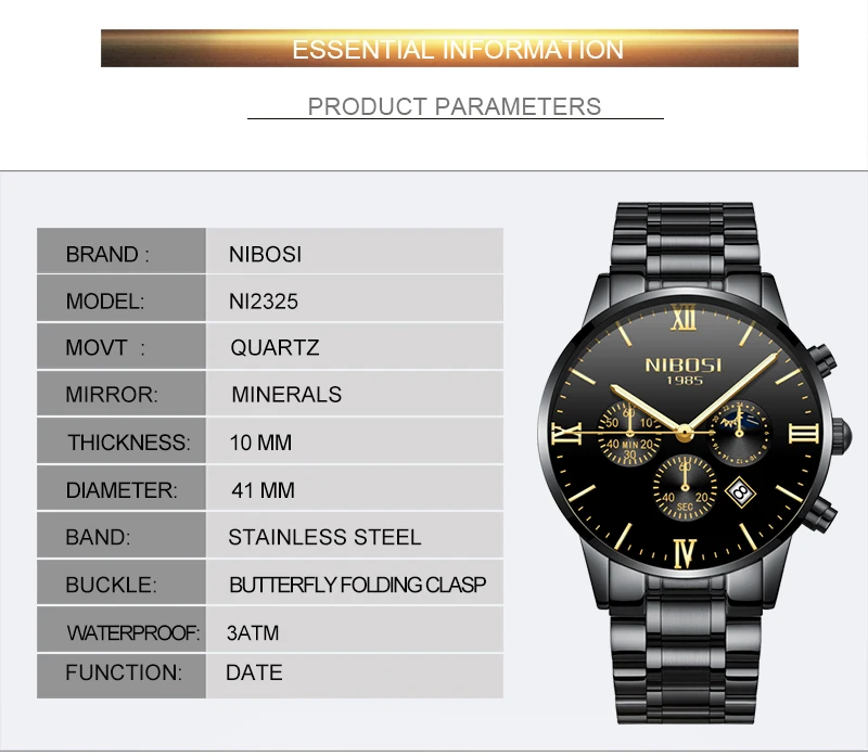 NIBOSI Dress Watch Men Gold 2018 Luxury Brand Men's Watch Waterproof Stainless Steel Famous Wristwatch Man Clock Water Resistant (4)