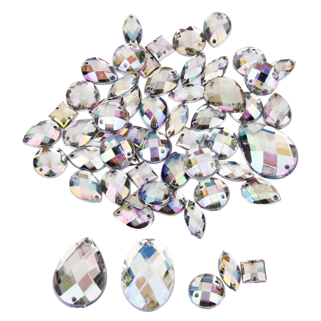 50pcs Crystal Sewing Button Rhinestones Flatback Decoration DIY Crafts Mixed Styles for Garment Bags Headband Gift Wrapping