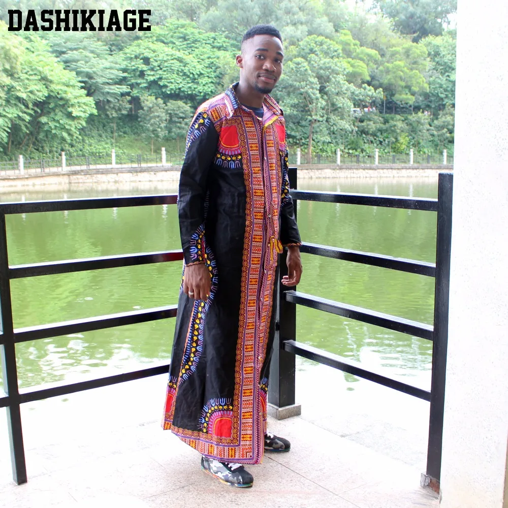 Dashikiage Унисекс Новая мода Базен длинная рубашка Африканский кафтан с длинным рукавом Дашики пояс