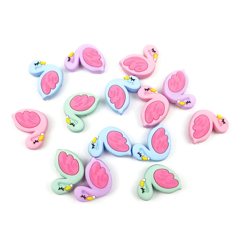 

100PCS/lot Silicone Flamingo Chew Beads DIY Pacifier Chain Necklace Baby Teether Jwelry Teether Nurise Nipple Chewable Beads