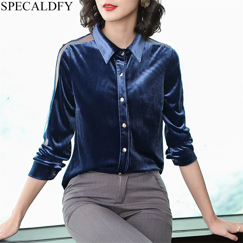 

2019 Spring Winter Velvet Blouse Womens Tops And Blouses Mesh Vintage Blouse Ladies Casual Plus Size Shirts Blusa Feminina