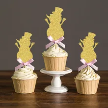 Пользовательские лук и золото/серебро Блестящий Снеговик кекс Picks выбор для Счастливого Рождества/новогодние вечерние украшения аксессуар для кекса