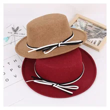 Модная женская обувь в британском ретро стиле на плоской подошве шерстяной джазовый колпачок осень-зима винтажная фетровая шляпа для женщин и мужчин галстук-бабочка фетровая шляпа