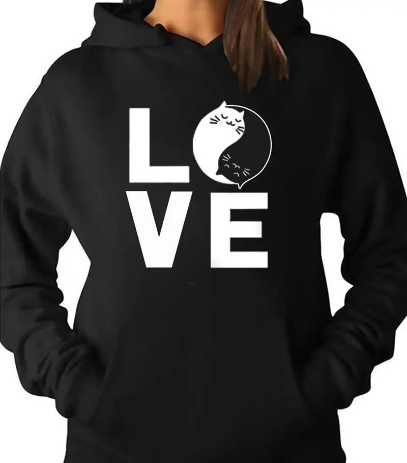 Women Sweatshirts Autumn Love Cats Printed Long Sleeve Loose Pullovers Hoodies 2019 New Design Casual Fashion Hooded Femme