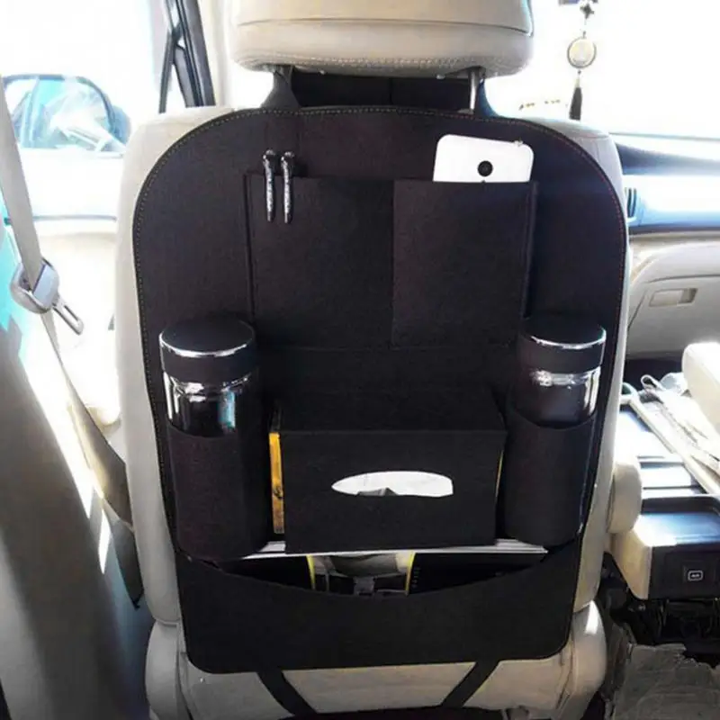 

Auto Seat Back Bag Storage Pouch Blanket Cloth Universal Fit Multi-Pocket Organizer Black Dark Grey For Cars Trucks SUVs #0922