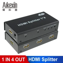 Aikexin 4 Way HDMI Splitter 1x4 Порты и разъёмы Video Splitter 1 в 4 выхода 3D Full HD 1080 P с адаптером питания для DTV dvd-плеер PS4