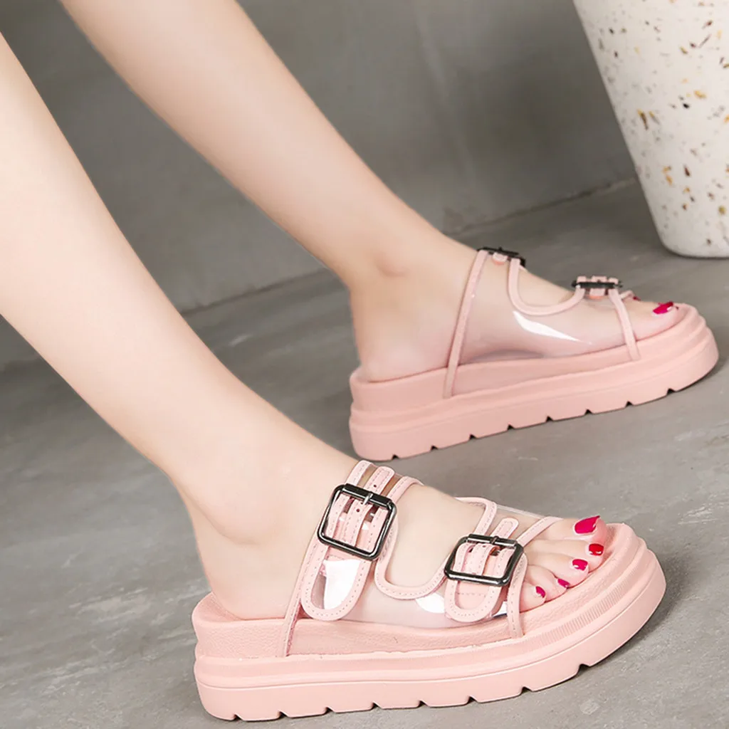 

SAGACE Woman Shoes Sandals Stylish Flat-bottomed Word Drag Roman Transparent Leisure Simple White Sandals Women Summer Shoes