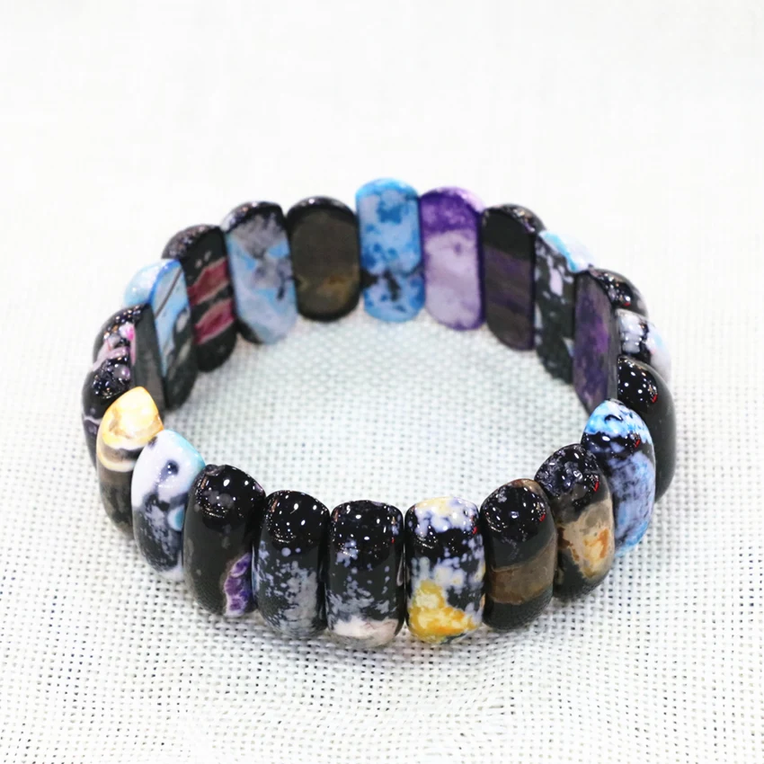 Fashion Women Multicolor Fire Agates Natural Stone Beads Bracelet 10x25mm Charm Geometry New Manual Bangle Jewelry 7.5inch B3269|bangle