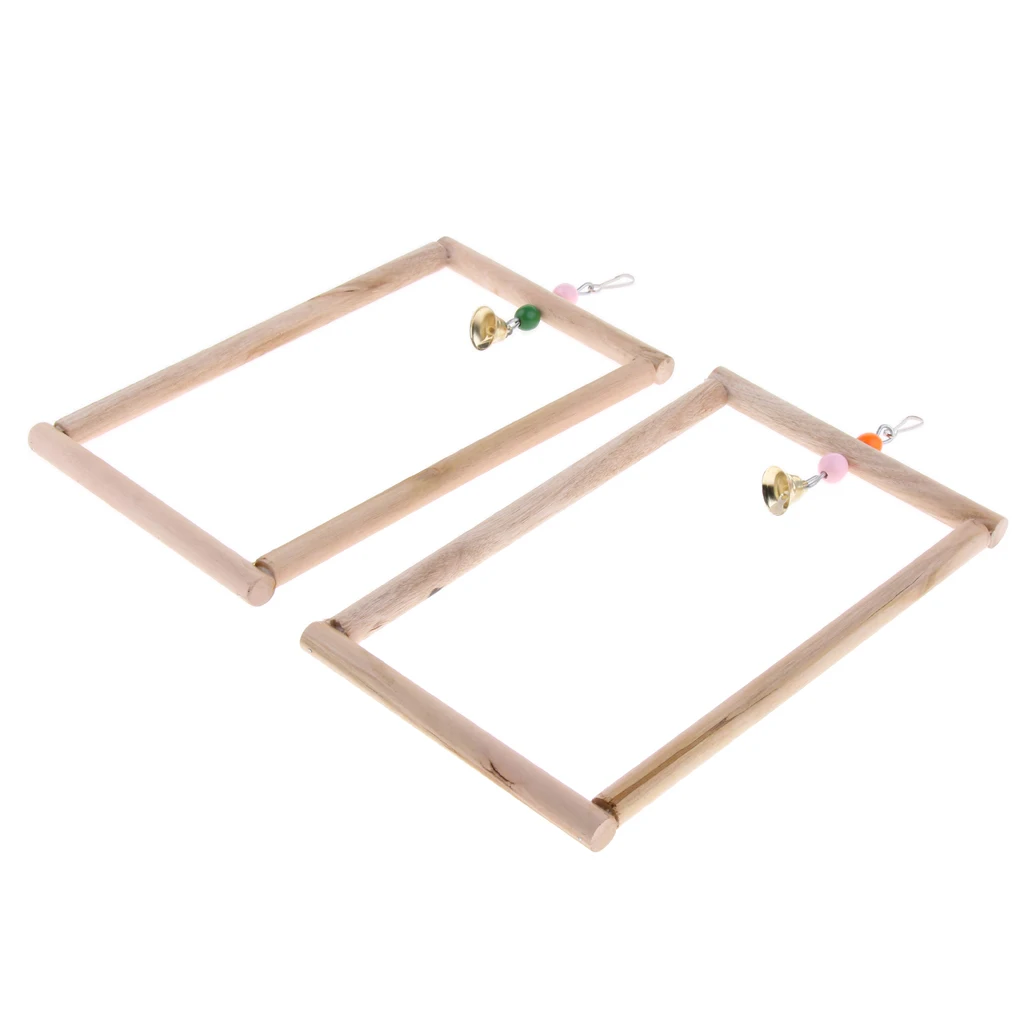 Amagogo 2x Pet Bird Cage Hanging Parrot Parakeet Stand Wood Swing Perch Ladder