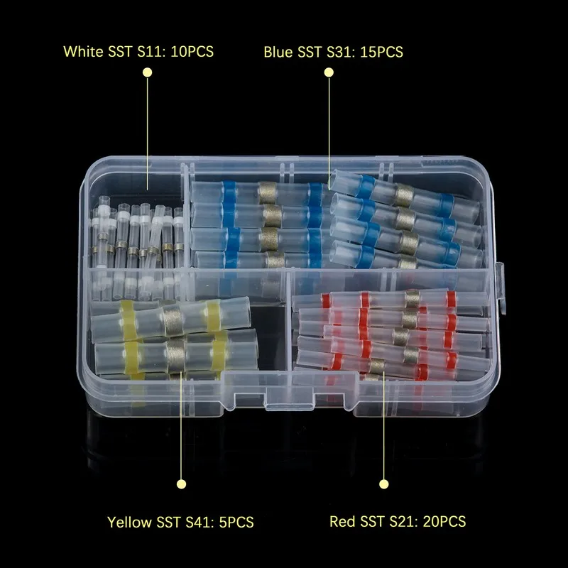 50/100 шт. термоусадочная припоя Рукава Терминал Водонепроницаемый электрическая кабельная проводка Стыковая утепленная Луженая Медь разъем комплект - Цвет: 50Pcs with Box