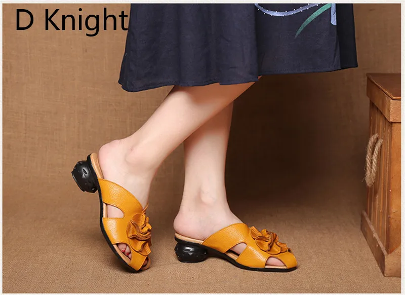 Comfortable Women Slides 2018 New Fashion Genuine Leather Slip On Summe Slippers Black Women Beach Sandals High Heel Shoes Woman (7)