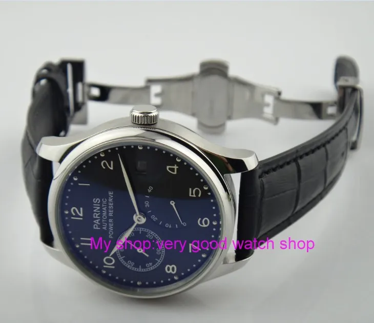 

Butterfly buckle 43mm PARNIS black dial power reserve Automatic Self-Wind Mechanical movement men's watch Mechanical watches f1