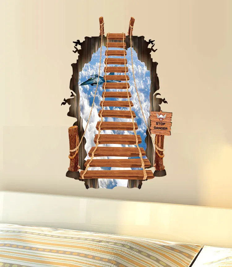3D Sky Cable Stairs Staircase Wall Sticker Entrance Floor Simulation Stereo Decor Removable Stickers | Дом и сад