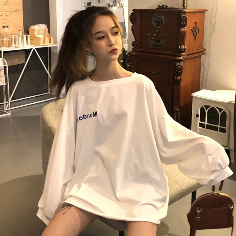 

Autumn T-shirt Women Clothing 2019 Korean Style Ulzzang Harajuku Letters Printed Hip Hop T-shirt Female Long Sleeve Tshirt Top