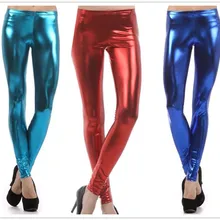 Женские серебряные металлические блестящая Лазерная кожаные леггинсы для женщин ярких цветов