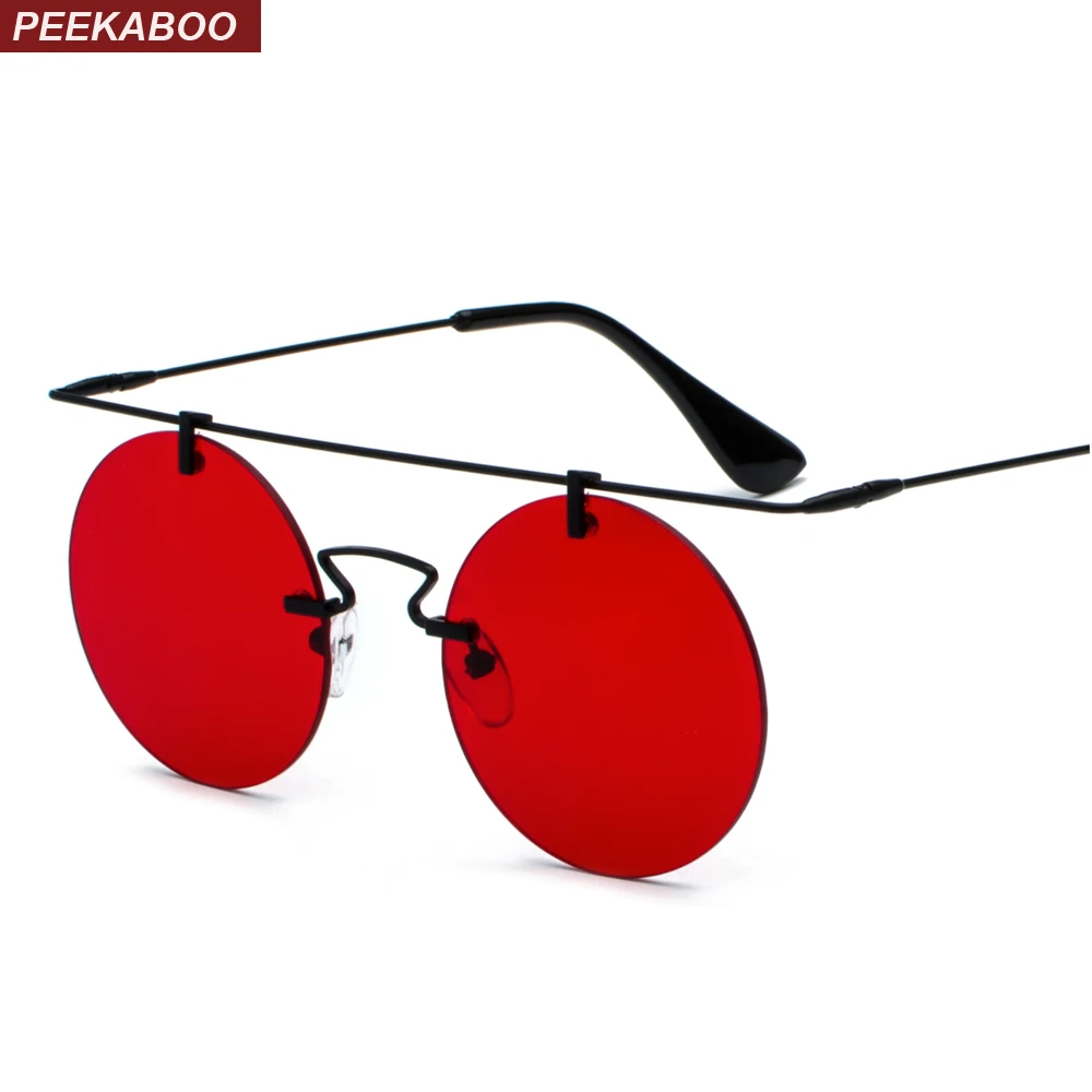 Мужские и женские ретро очки без оправы Peekaboo 2018 круглые солнцезащитные золотые