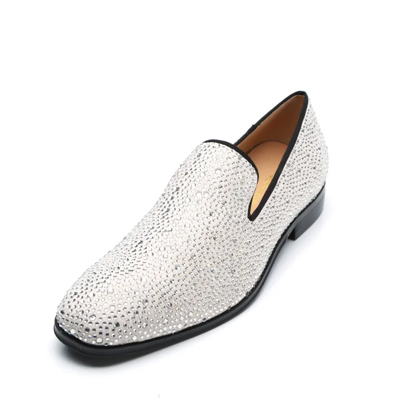 

Qianruiti 2019 Men's Slip-on Rhinestone Loafer Handmade Crystal Flat Casual Shoes Customized Weddings Shoes for Men