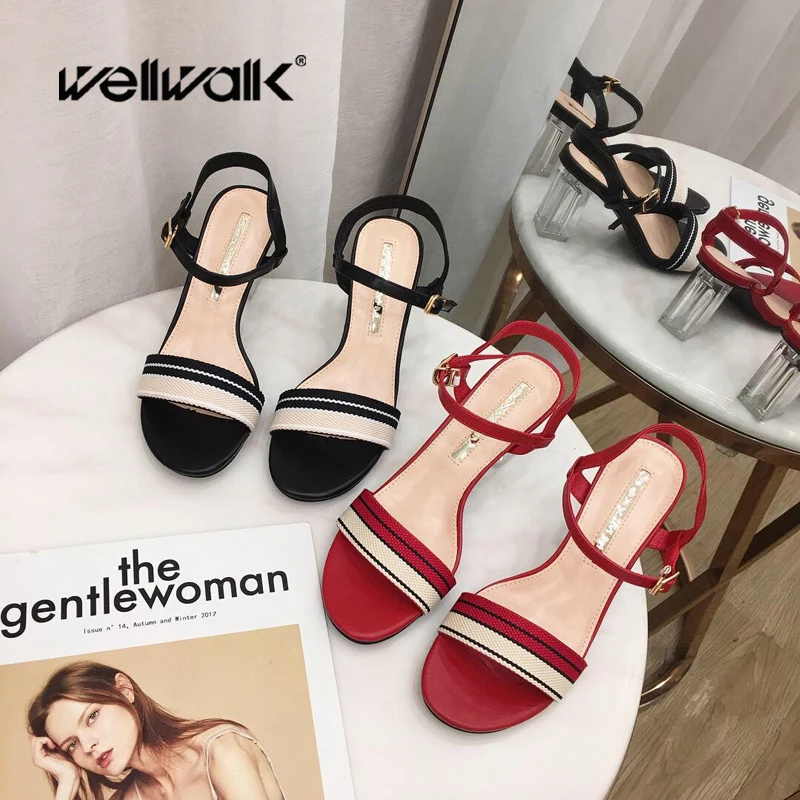 

High Heel Sandals Women Crystal Heels Shoes Fashion Fabric Weave Sandals Ladies Ankle Strap Heels Clear Shoes Female Dress