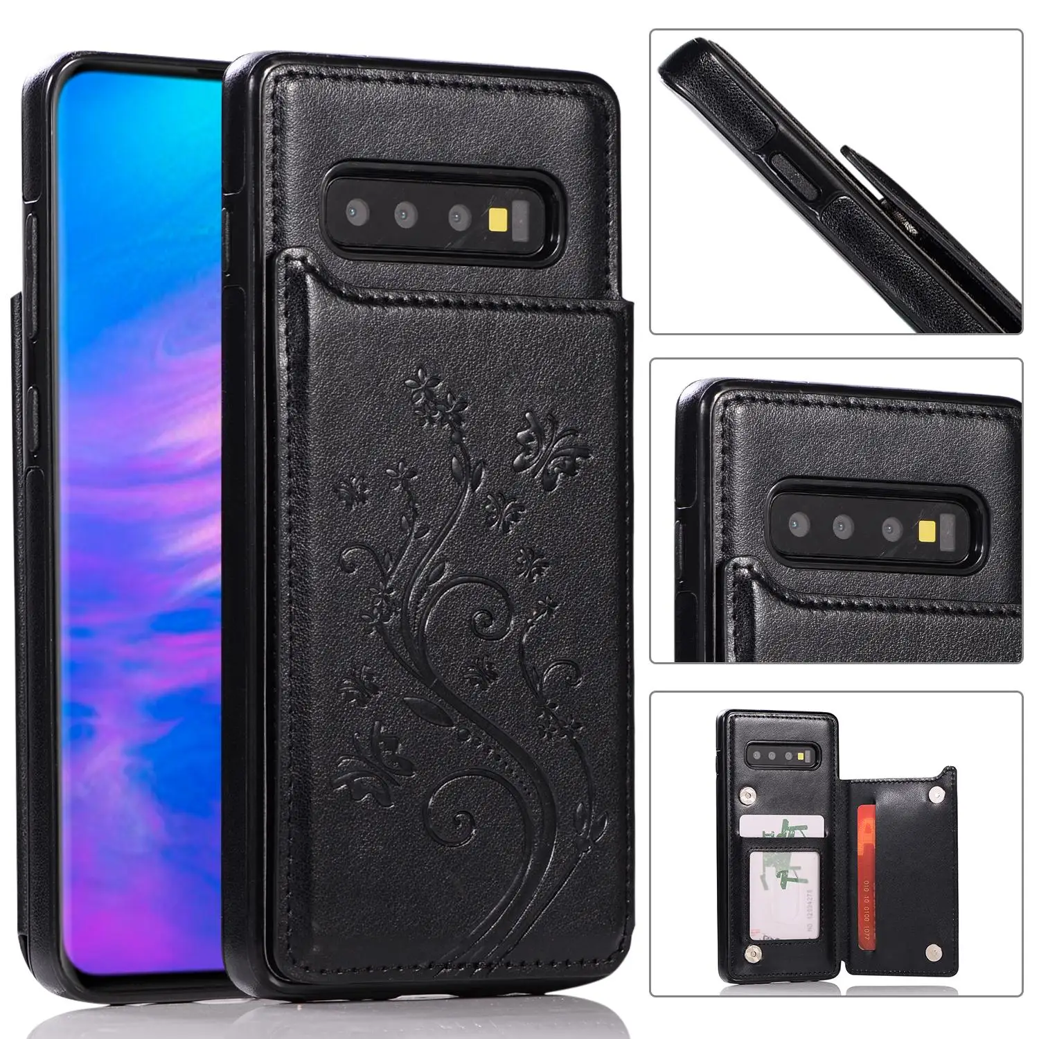 Роскошный чехол-портмоне для samsung Galaxy S10 Plus S10E Coque на Galaxy S9 S8 Plus S7 Note8/9 держатель для карт рельефный чехол из искусственной кожи - Цвет: Черный