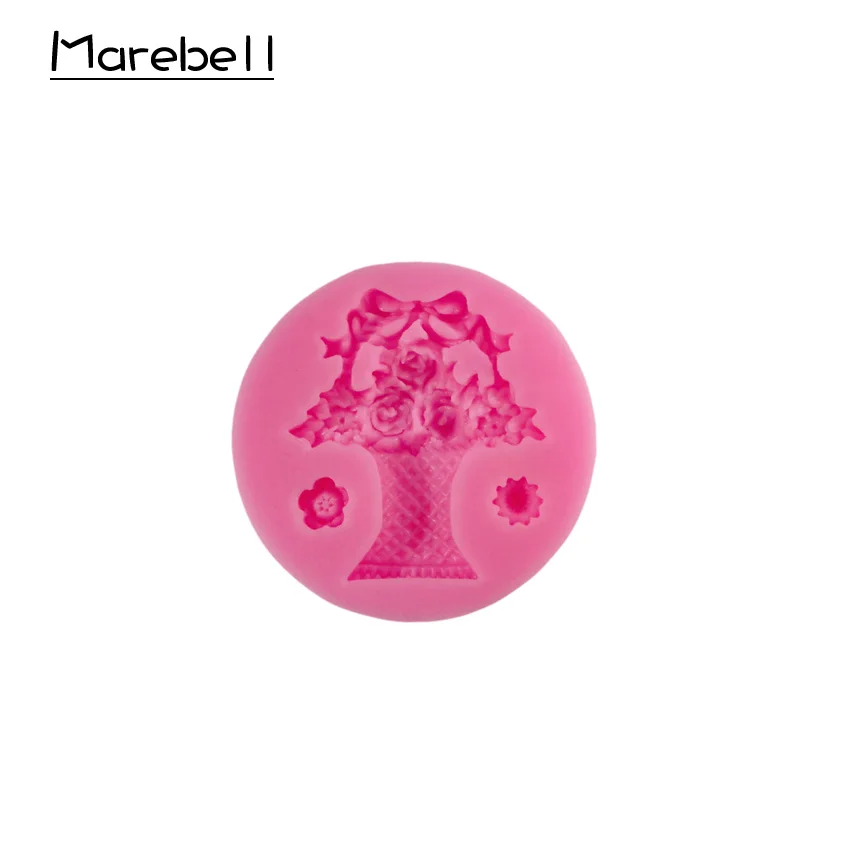 Marebell 3D силиконовые формы для помадки цветочный горшок в форме корзины цветок, Фондант, пирожное декоративное устройство для шоколада Gumpaste сахарная форма
