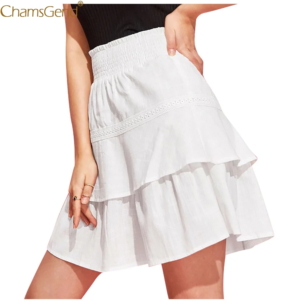 Юбки Женские Большие размеры Повседневная однотонная кружевная плиссированная юбка с высокой талией Плюс Размер плиссированная белая плиссированная мини-юбка Jun