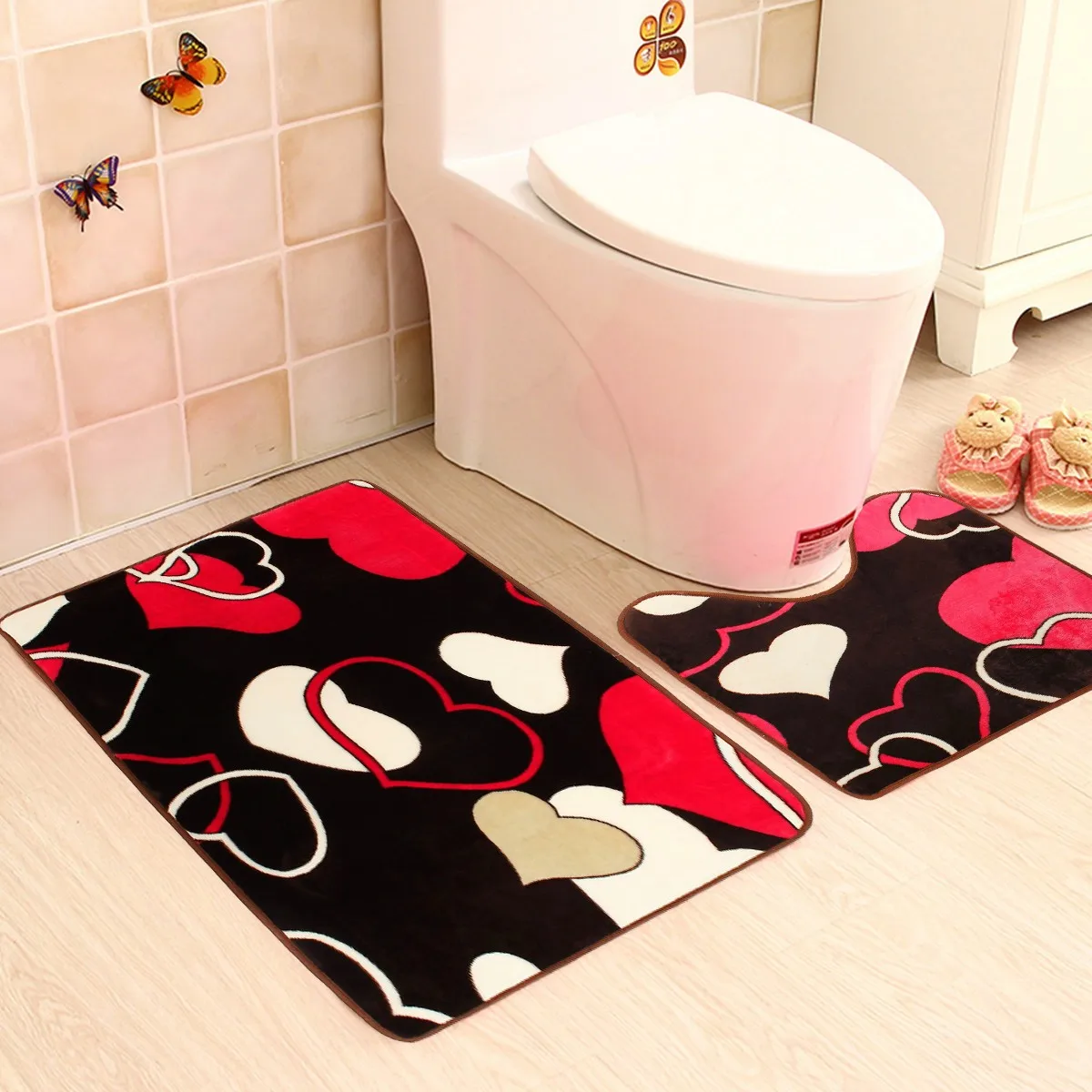 2pcs Carpet Bath Pedestal Mat Toilet Anti Slip Floor Rugs Set Washable