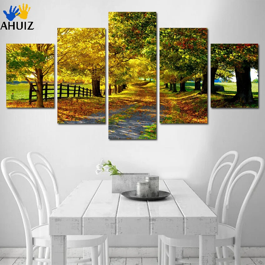 

5 Panel Autumn Landscape Canvas Art Prints Oil Painting Home Art Wall Poster Decorative Picture For Living Room Unframed