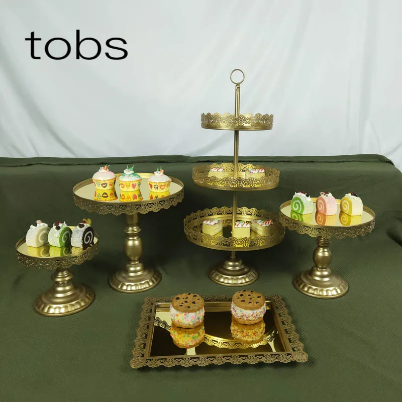 Золотой десертный поднос кекс сковорода торт дисплей украшение стола Свадебная вечеринка поставка хрустальное зеркало торт стенд