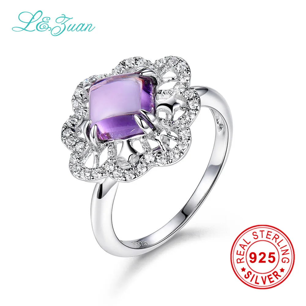 

l&zuan 925 Sterling Silver Jewelry Ring Natural 1.82ct Amethyst Purple Stone Prong Setting Ring for Women