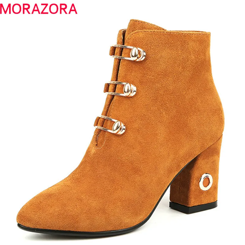 

MORAZORA 2018 top quality suede leather ankle boots for women pointed toe zipper autumn winter boots high heels shoes woman