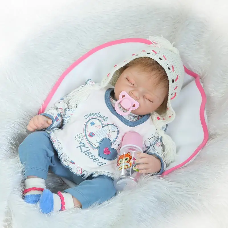

Nicery 22inch 55cm Magnetic Mouth Reborn Baby Doll Soft Silicone Lifelike Toy Gift for Children Christmas Present Blue Kissed