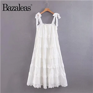 Bazaleas винтажное кружевное лоскутное женское платье с открытой спиной летнее платье модное пляжное большое Плиссированное vestidos Прямая поставка - Цвет: S2 white