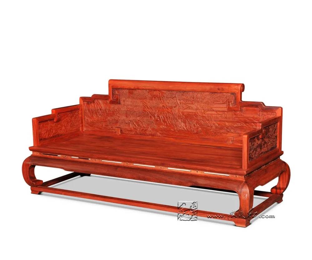 Living Room Furniture Sofa Sets Rosewood Throne Solid Wood Divan Chinese Classical Carving Tea Tables Annatto Flower Stand 3+2+1