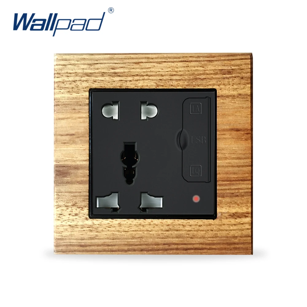 5 Pin Universal With 2 USB Socket Wallpad Luxury Wooden Panel Electric Wall Power Socket Electrical Outlets For Home