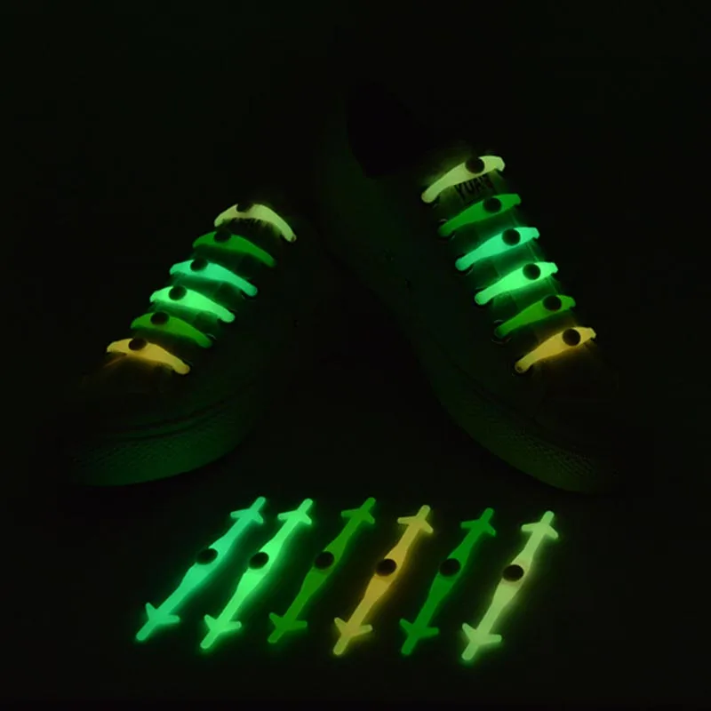 12 шт. светящиеся эластичные силиконовые шнурки для обуви для бега, Спортивные Светящиеся в темные шнурки для кроссовок