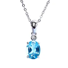gemstone jewelry factory wholesale oval white 925 sterling silver natural blue topaz crystal necklace pendant for women stylish rhinestoned fake crystal oval necklace for women