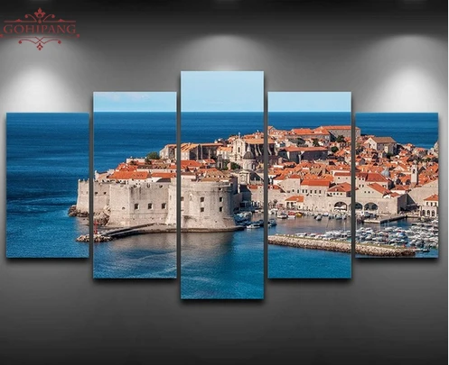 

Wall Art Pictures HD Print Frame Painting 5 Pieces Dubrovnik Tourist Port Ancient City Landscape Canvas Poster Home Decor