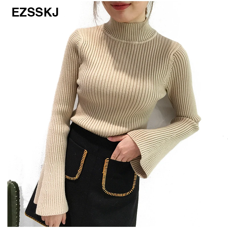 

2017 Korean Autumn Winter Knitted Sweaters for Woman Pull Femme Slim Comfortable Turtleneck Long Sleeve Sueter Mujer Chandail